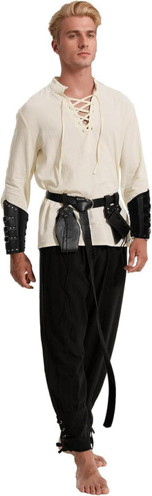 Mittelalter Hemd Herren Renaissance Viking Kostüm Set Beige