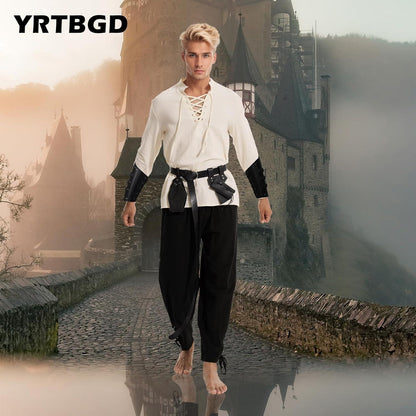 Mittelalter Hemd Herren Renaissance Viking Kostüm Halloween Beige