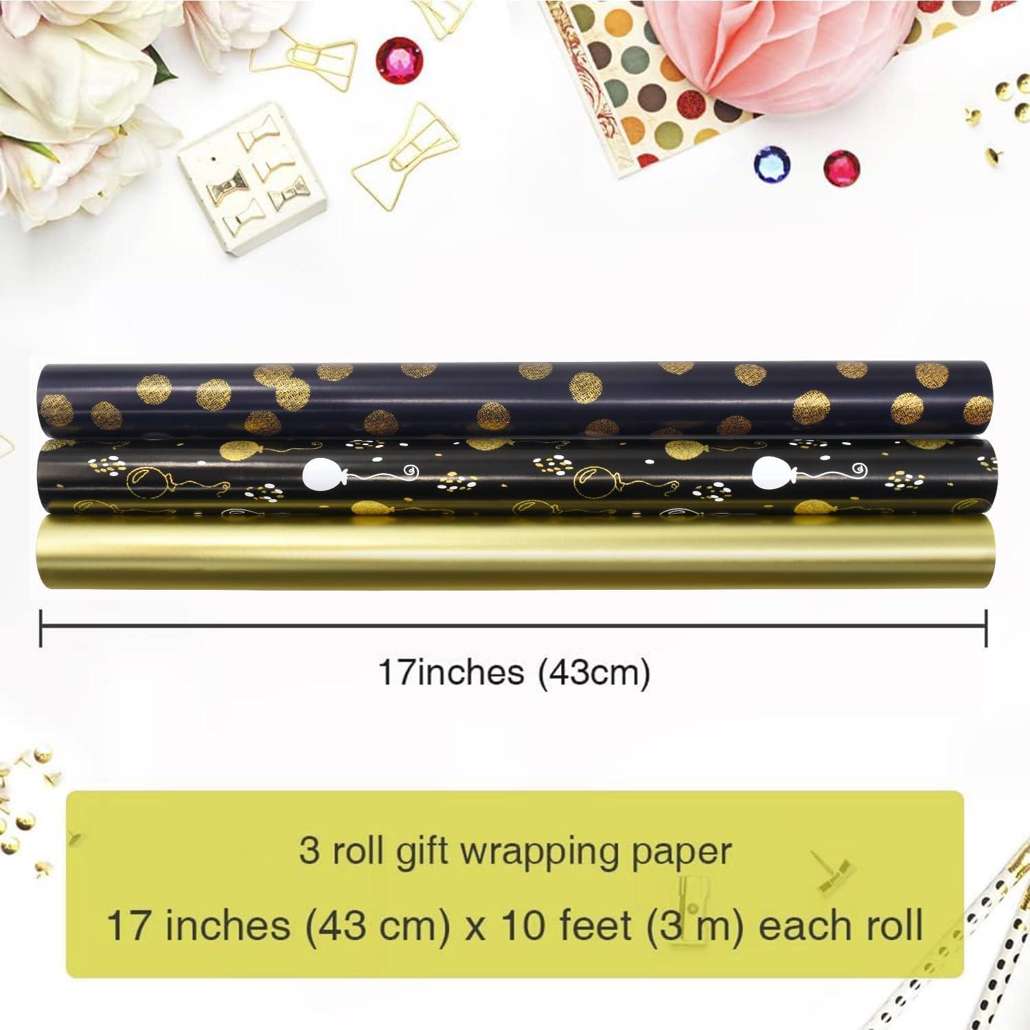 3 Rollen metallisches und glitzerndes Geschenkpapier 16,9 Zoll x 10