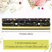 3 Rollen metallisches und glitzerndes Geschenkpapier 16,9 Zoll x 10
