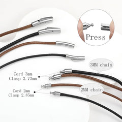 RWQIAN Herren Lederkette 2/3mm mit Verschluss Schwarz/Braun 46-76cm