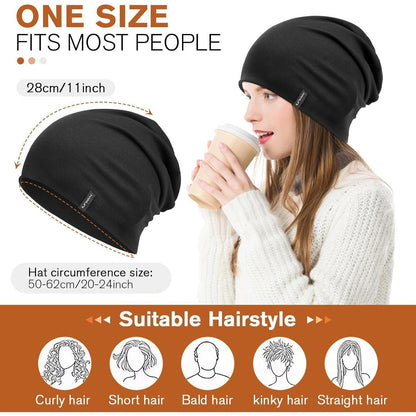 Slouchy Beanie Mütze Damen & Herren – Weiche Baumwoll Beanie Mütze Schwarz