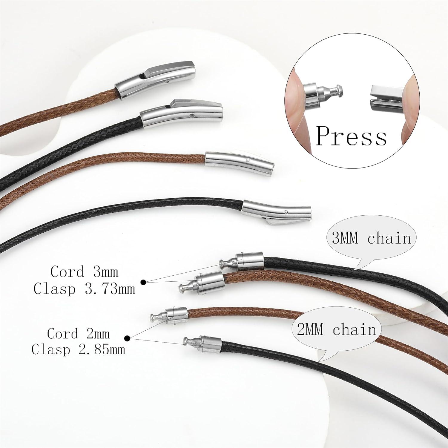 RWQIAN Herren Lederkette mit Verschluss 2/3mm Schwarz/Braun 46-76cm