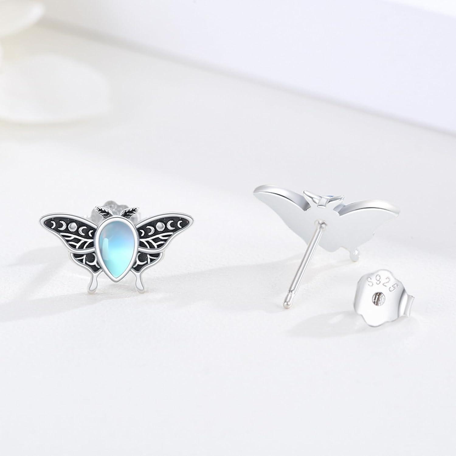 925 Sterling Silber Luna Motte Ohrringe mit Mondstein - Tier