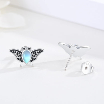 925 Sterling Silber Luna Motte Ohrringe mit Mondstein - Tier