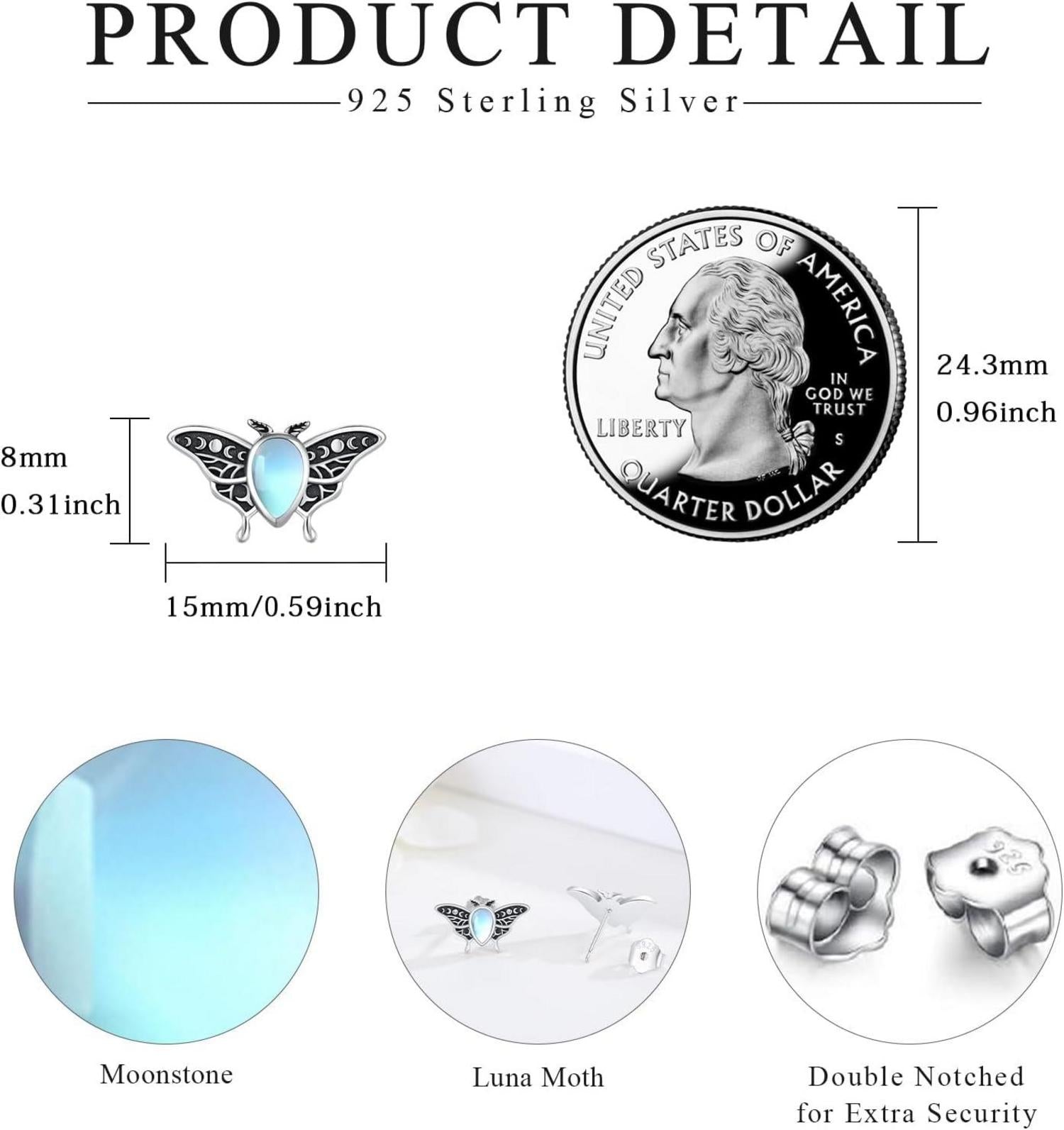 Motte Ohrringe 925 Sterling Silber Luna Mondstein Geschenk