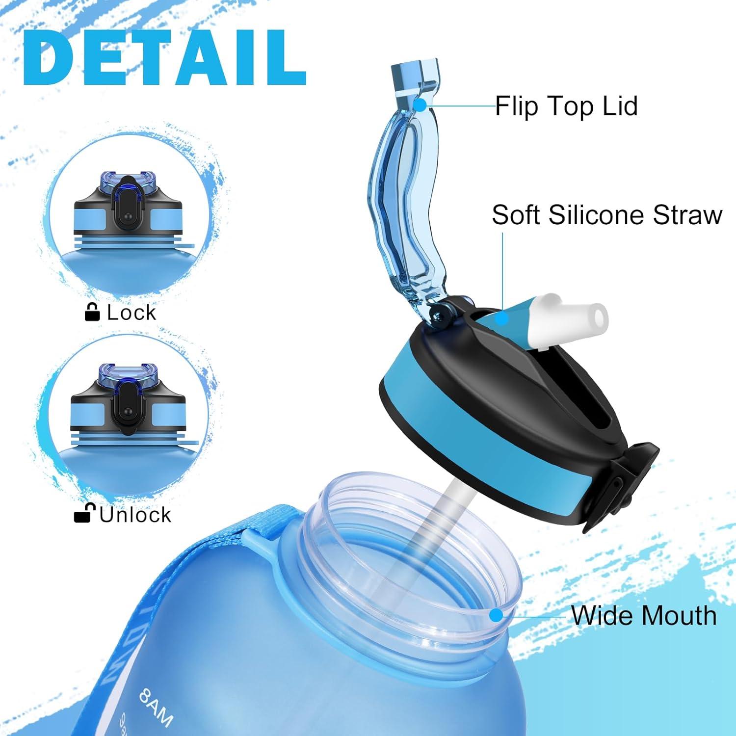 ETDW 2L Trinkflasche Sport mit Strohhalm, BPA-frei