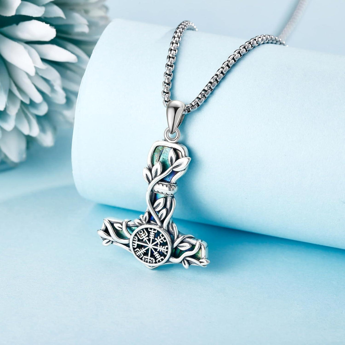 Thor Hammer Halskette Sterling Silber Mjolnir Baum des Lebens Wikinger Anhänger