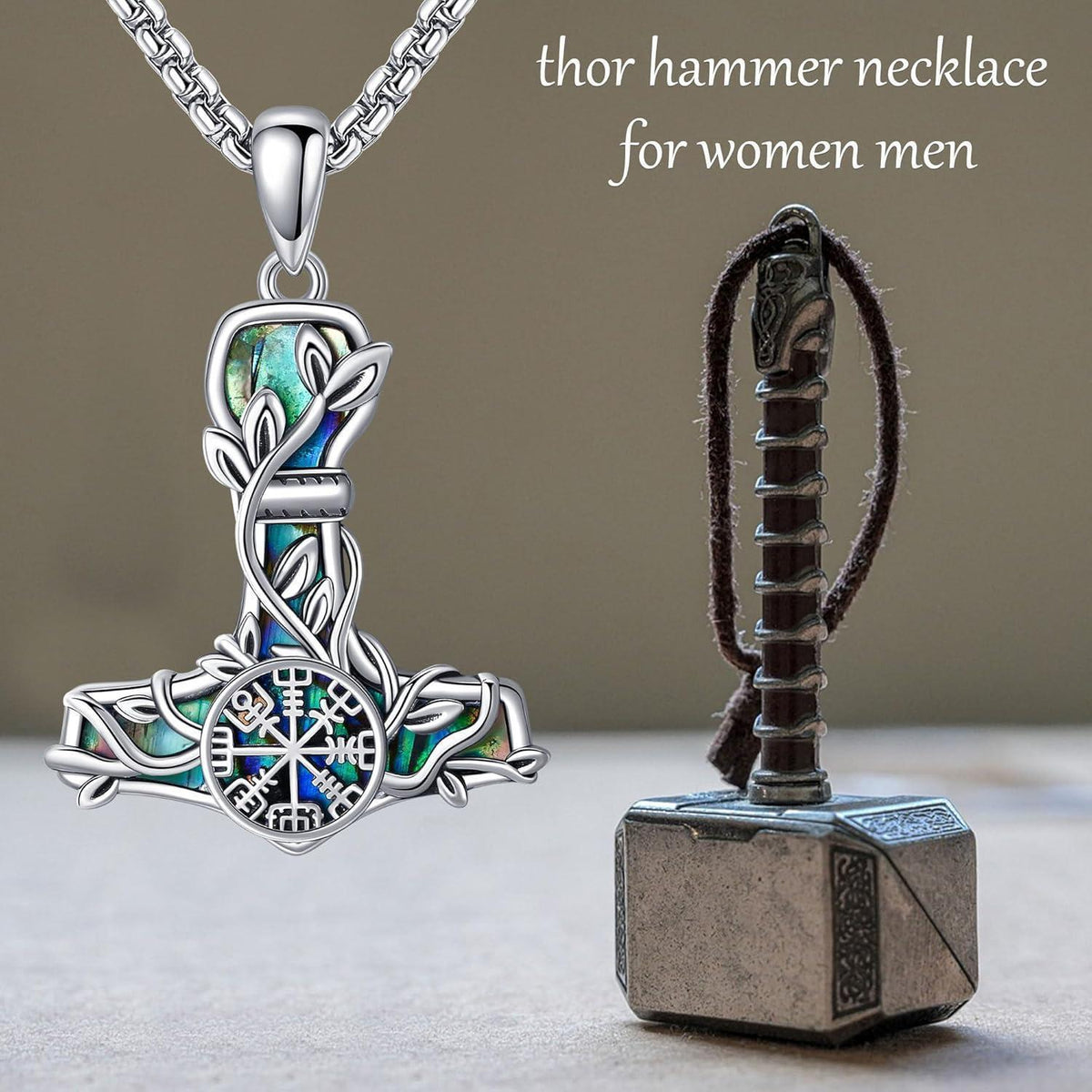 Thor Hammer Halskette Sterling Silber Mjolnir Baum des Lebens Wikinger Anhänger