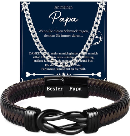 Merclix Geschenkset Schwarz Lederarmband Halskette