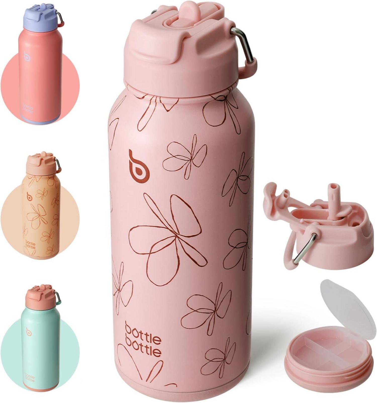 Edelstahl Trinkflasche mit Strohhalm 1L IsolierflascheSPORT