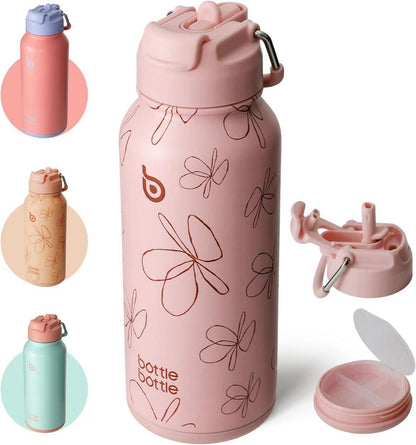 Edelstahl Trinkflasche mit Strohhalm 1L IsolierflascheSPORT