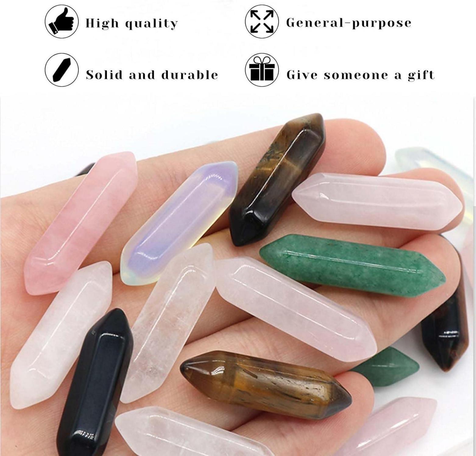 20er Set Sechseckige Heilkristalle Edelsteine Chakra Rosenquarz Obsidian Tigerauge