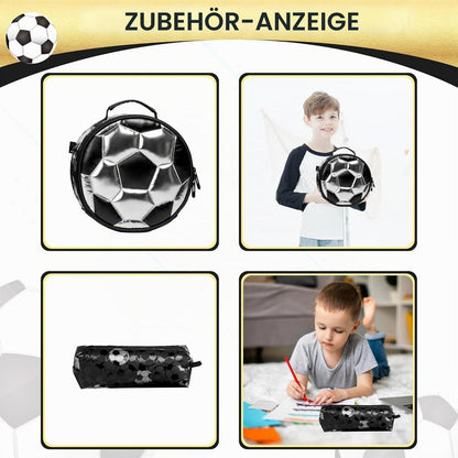 Schultrolley Rucksack mit Rollen – Kinder Fußball Trolley Schwarz