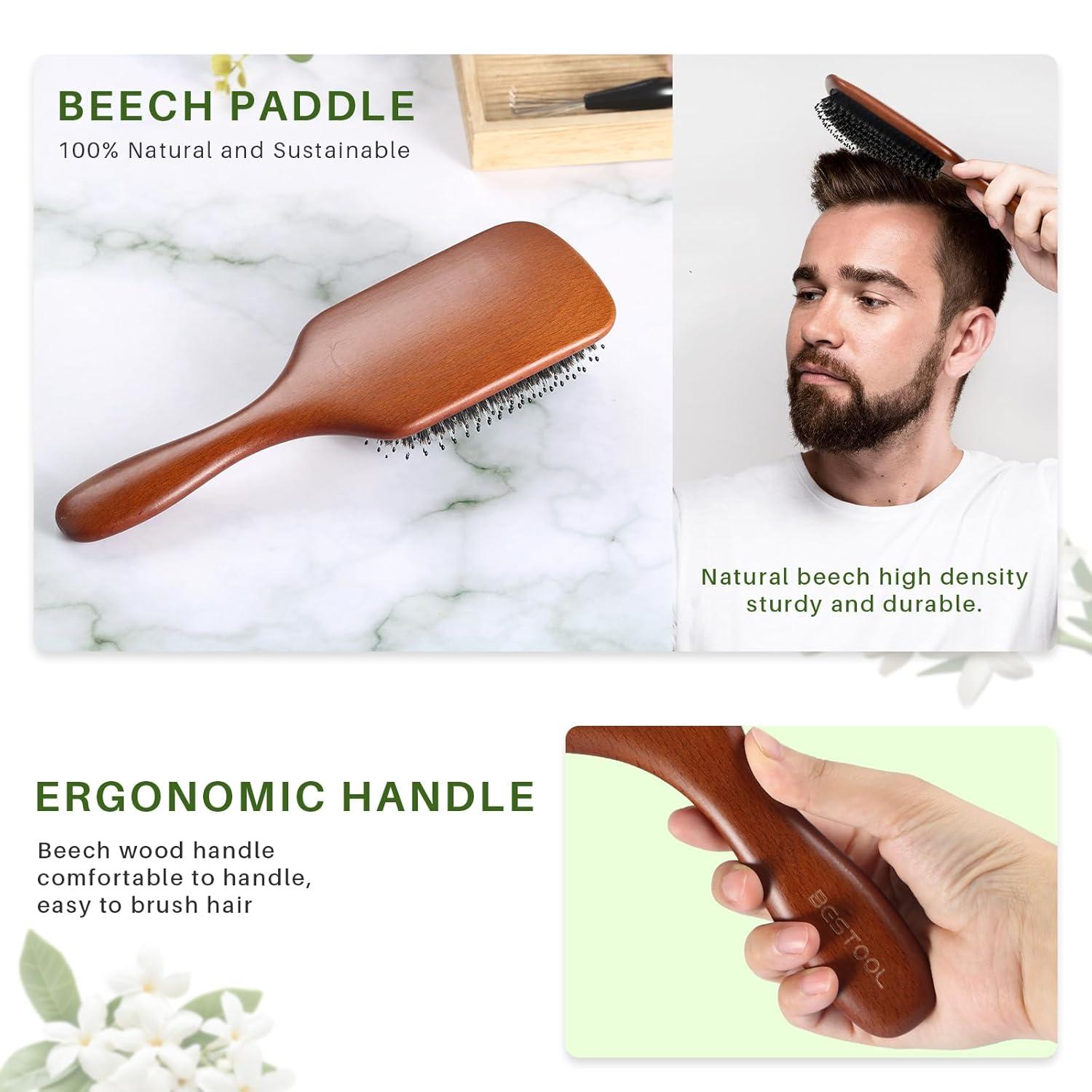 BESTOOL Haarbürste Wildschweinborsten Nylonstiften Damen Herren Kinder Paddle Detangler Bürste