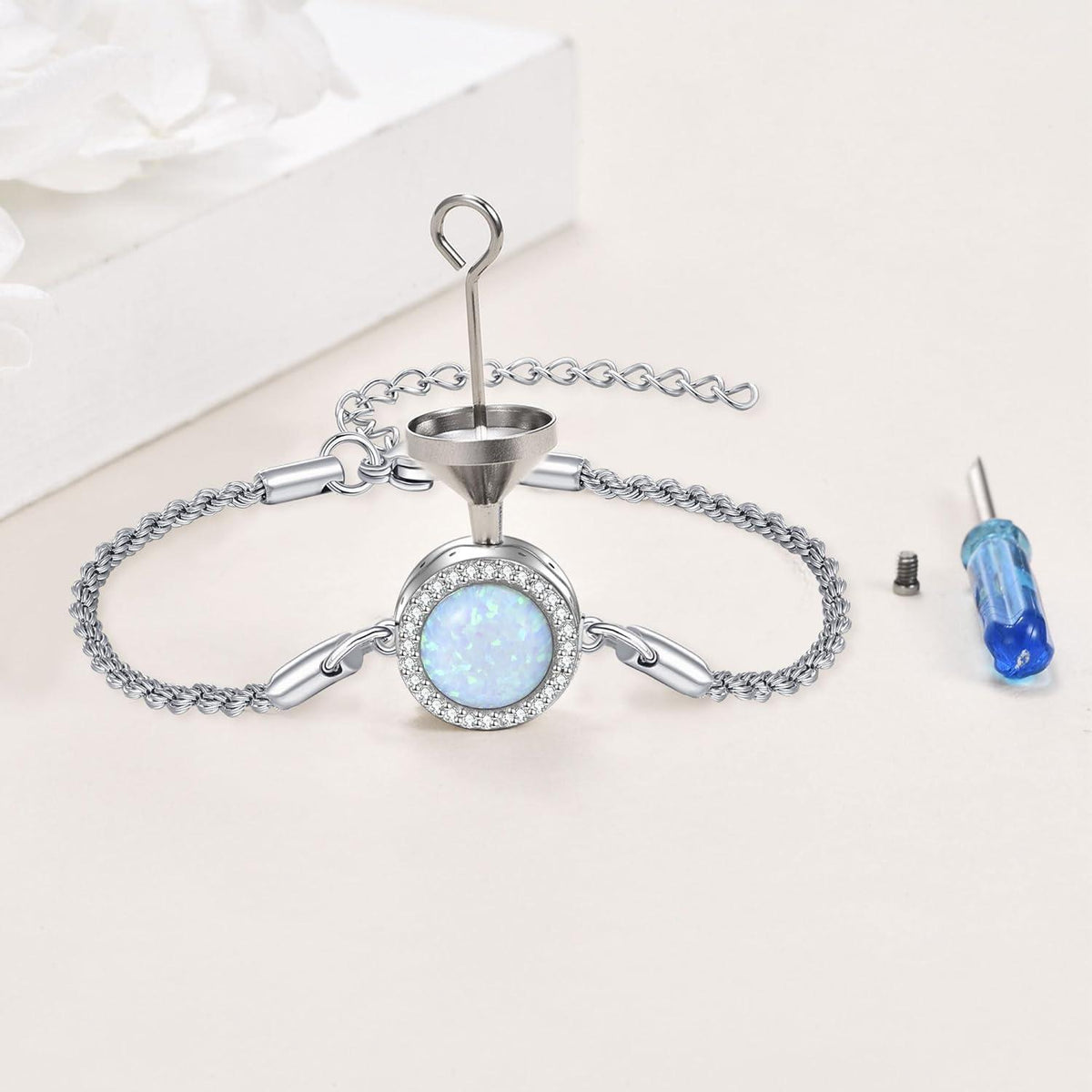 Urnenarmband Sterling Silber mit Opal, Kremationsschmuck für Damen