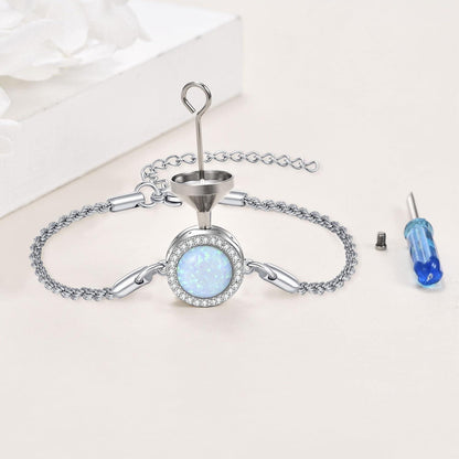 Urnenarmband Sterling Silber mit Opal, Kremationsschmuck für Damen