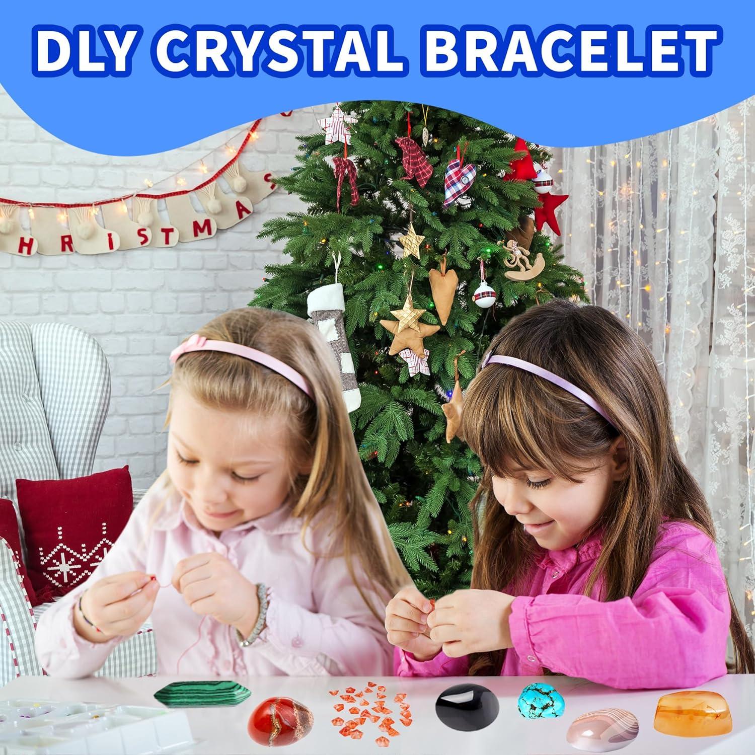 Adventskalender 2024 Kinder Edelstein Kristalle Armband natur Lernset