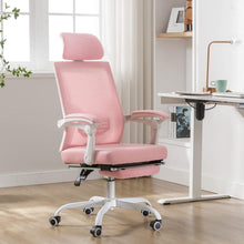 Ergonomischer Bürostuhl aus Mesh mit Fußstütze, Rosa