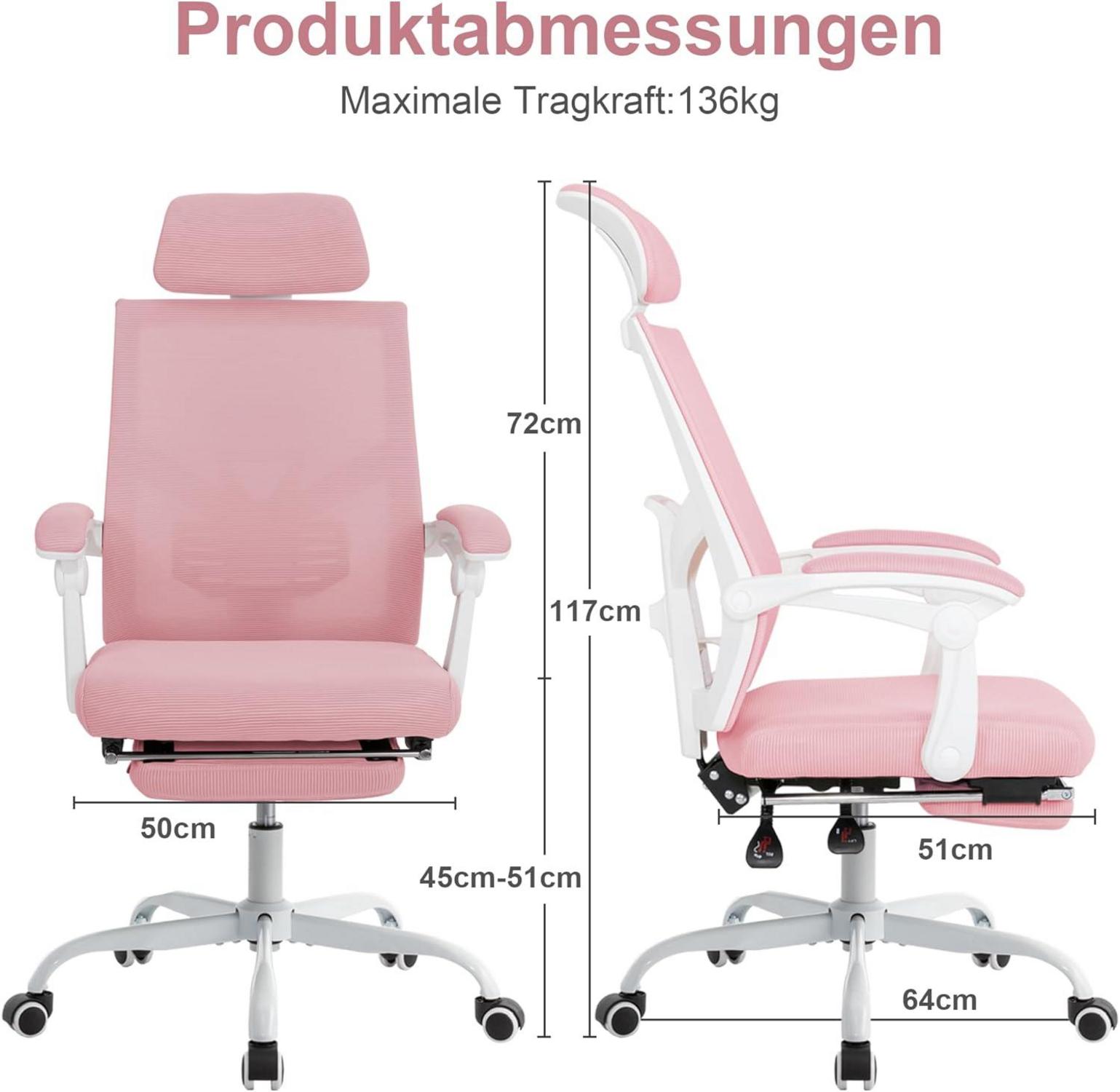 Ergonomischer Mesh Bürostuhl mit Fußstütze und verstellbarer