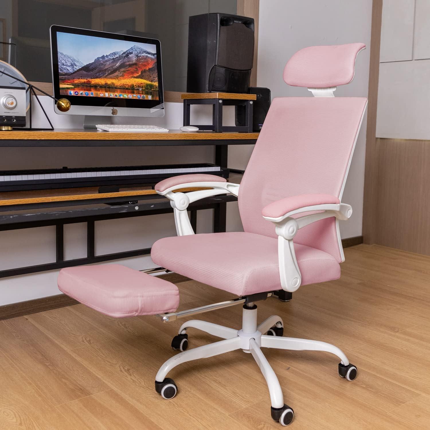 Ergonomischer Bürostuhl Mesh Rosa Fußstütze 135° höhenverstellbar