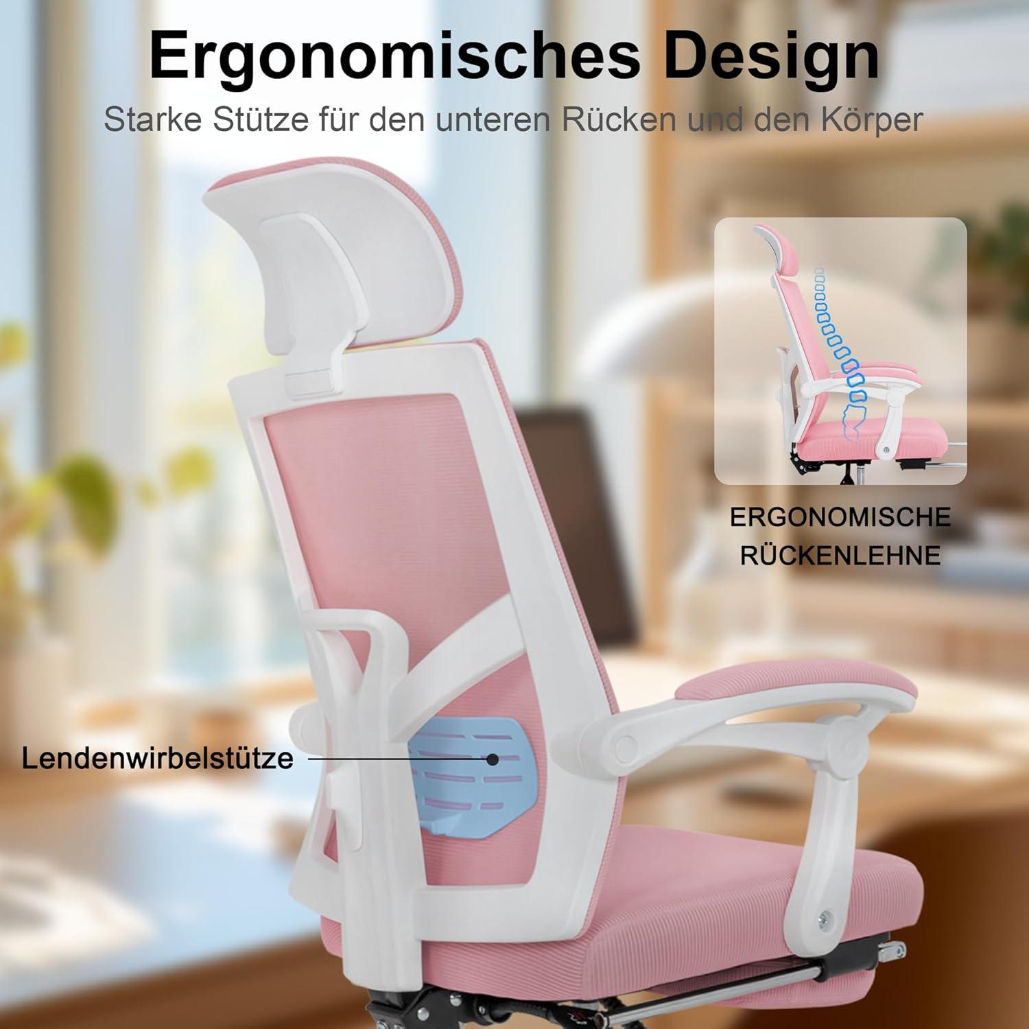 Ergonomischer Bürostuhl Mesh Fußstütze Kopfstütze Lendenwirbel Stoff