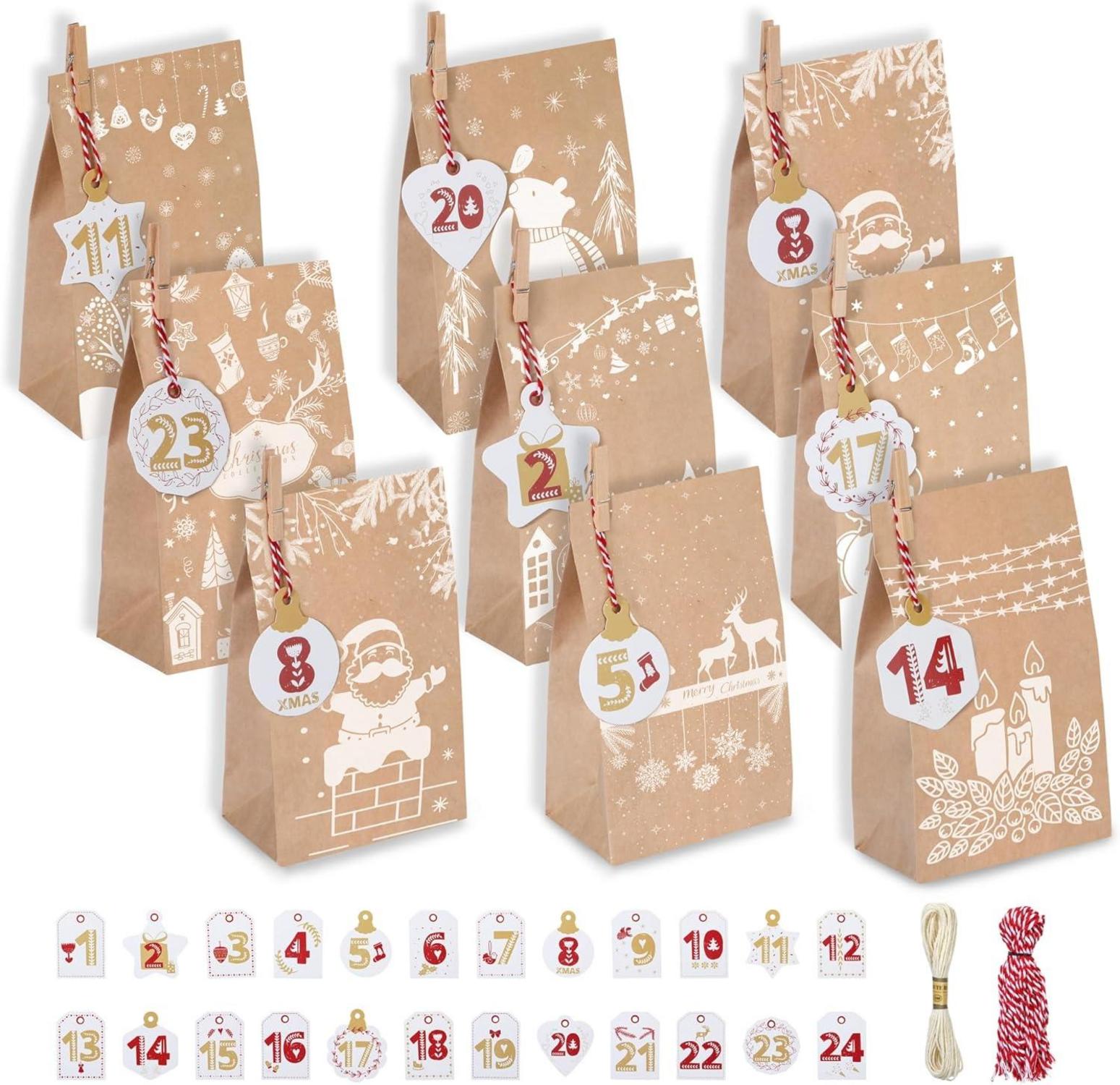 Adventskalender Kinder DIY Weihnachtskalender Kraftpapier Tüten 2024