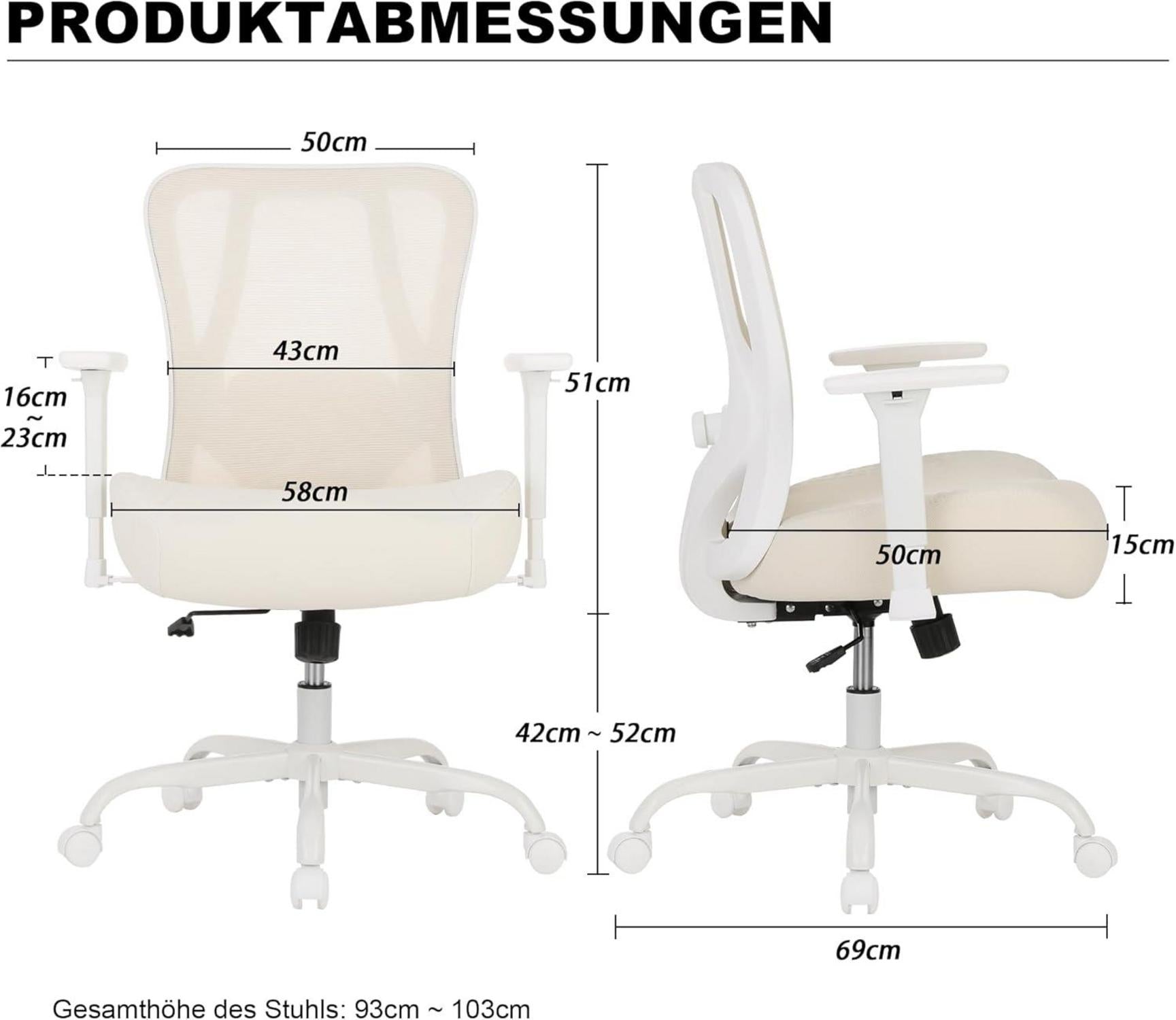 Ergonomischer Bürostuhl bis 230KG, Wippfunktion beige