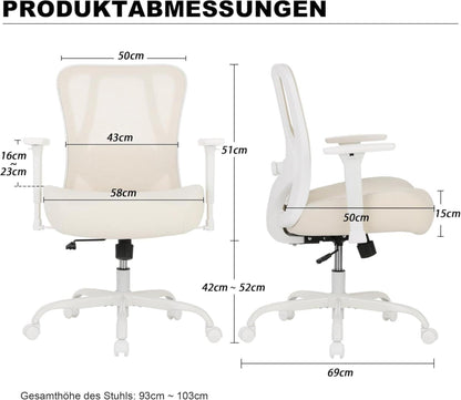 Ergonomischer Bürostuhl bis 230KG, Wippfunktion beige