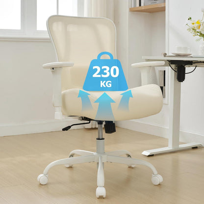 Ergonomischer Bürostuhl bis 230 kg, Wippfunktion, Netzbespannung beige