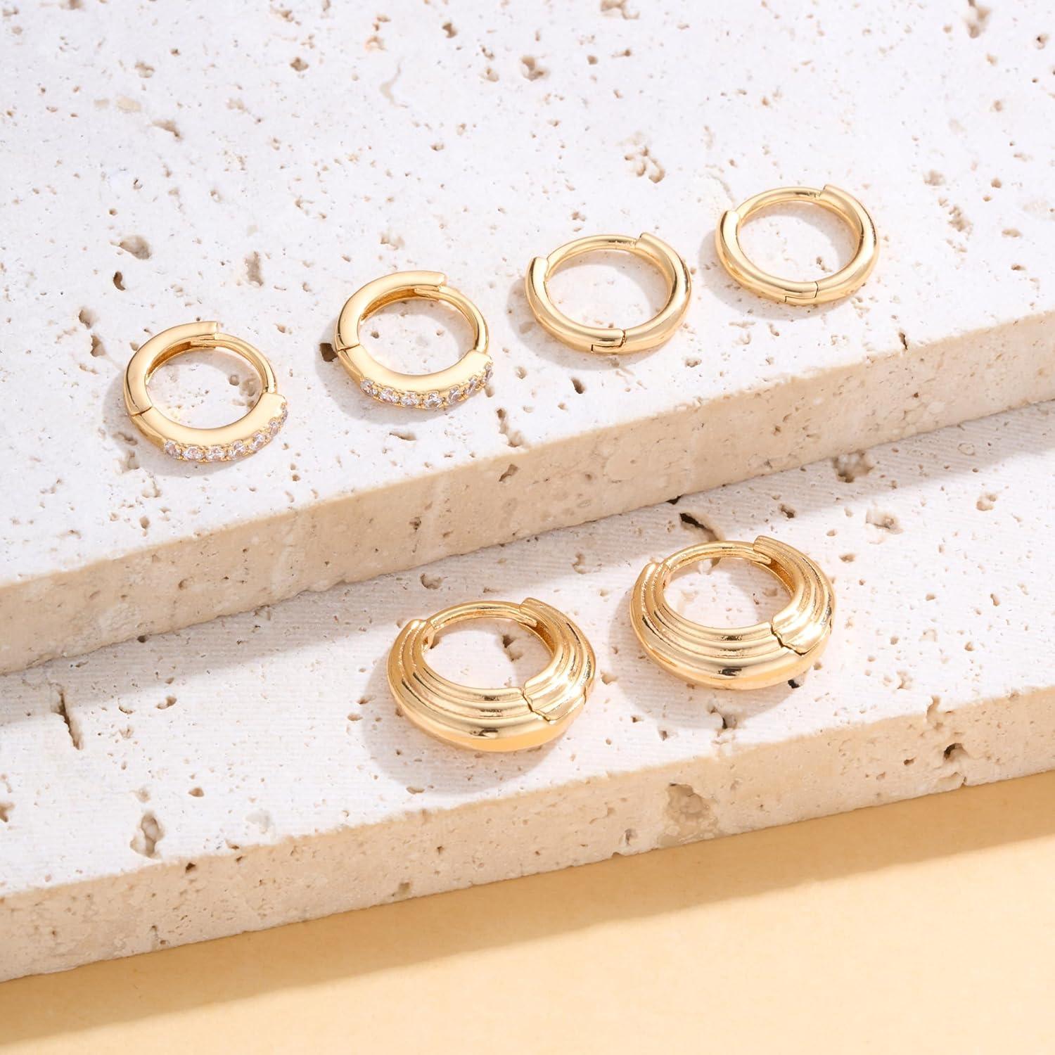 FUNEIA Ohrringe Silber 925 Vergoldet Damen Creolen Ohrstecker Zirkonia Set Stecker Hypoallergene Goldene Mehrere Piercings Schmuck