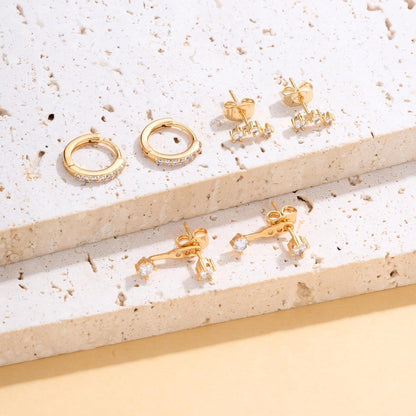FUNEIA Silber 925 14K Vergoldet Damen Ohrstecker Gold Set Zirkonia Hypoallergene