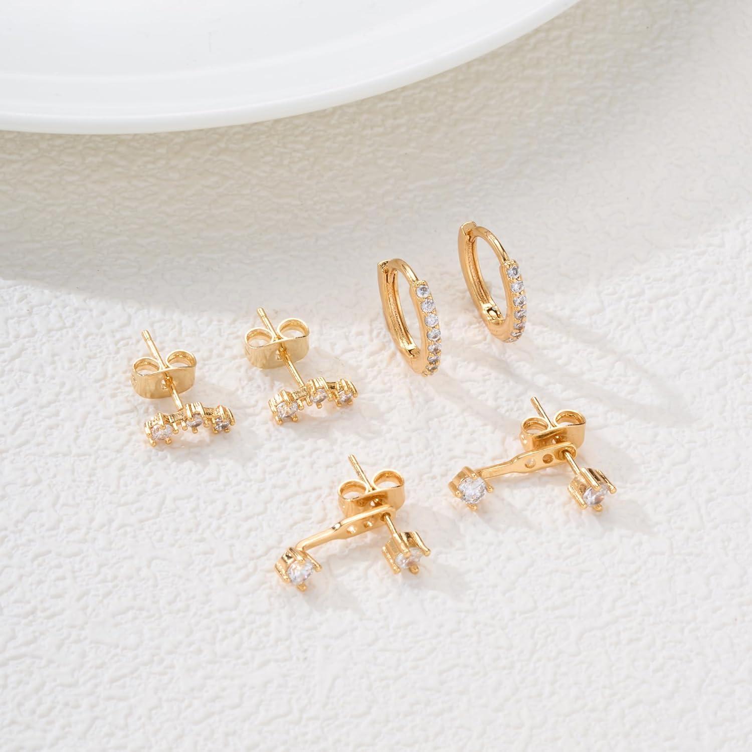 FUNEIA Damen Ohrringe Set Silber 925 Gold Zirkonia Stapelbar Hypoallergen