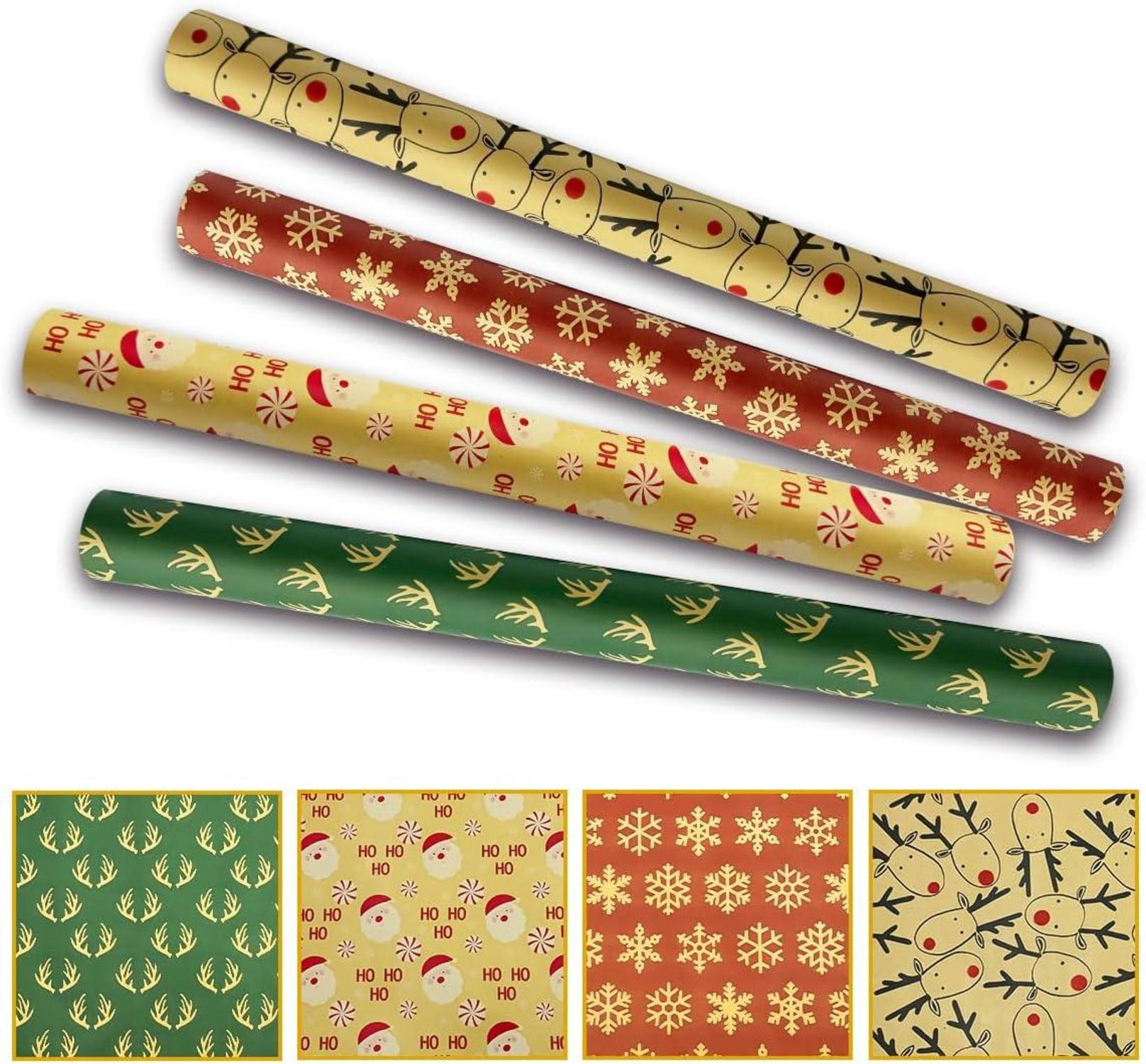 Weihnachtsgeschenkpapier 4 Rollen 43cmx3m Kraftpapier