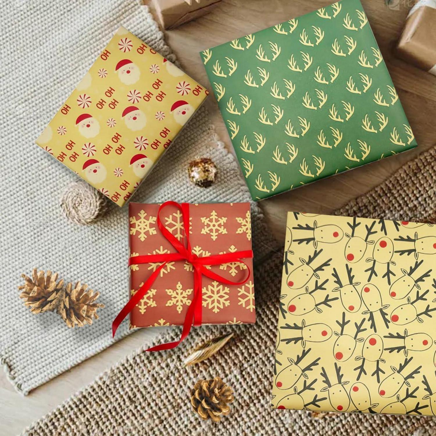 Weihnachtsgeschenkpapierrolle Kraftpapier 43cm x 3m 4 Rollen Festtagsverpackung