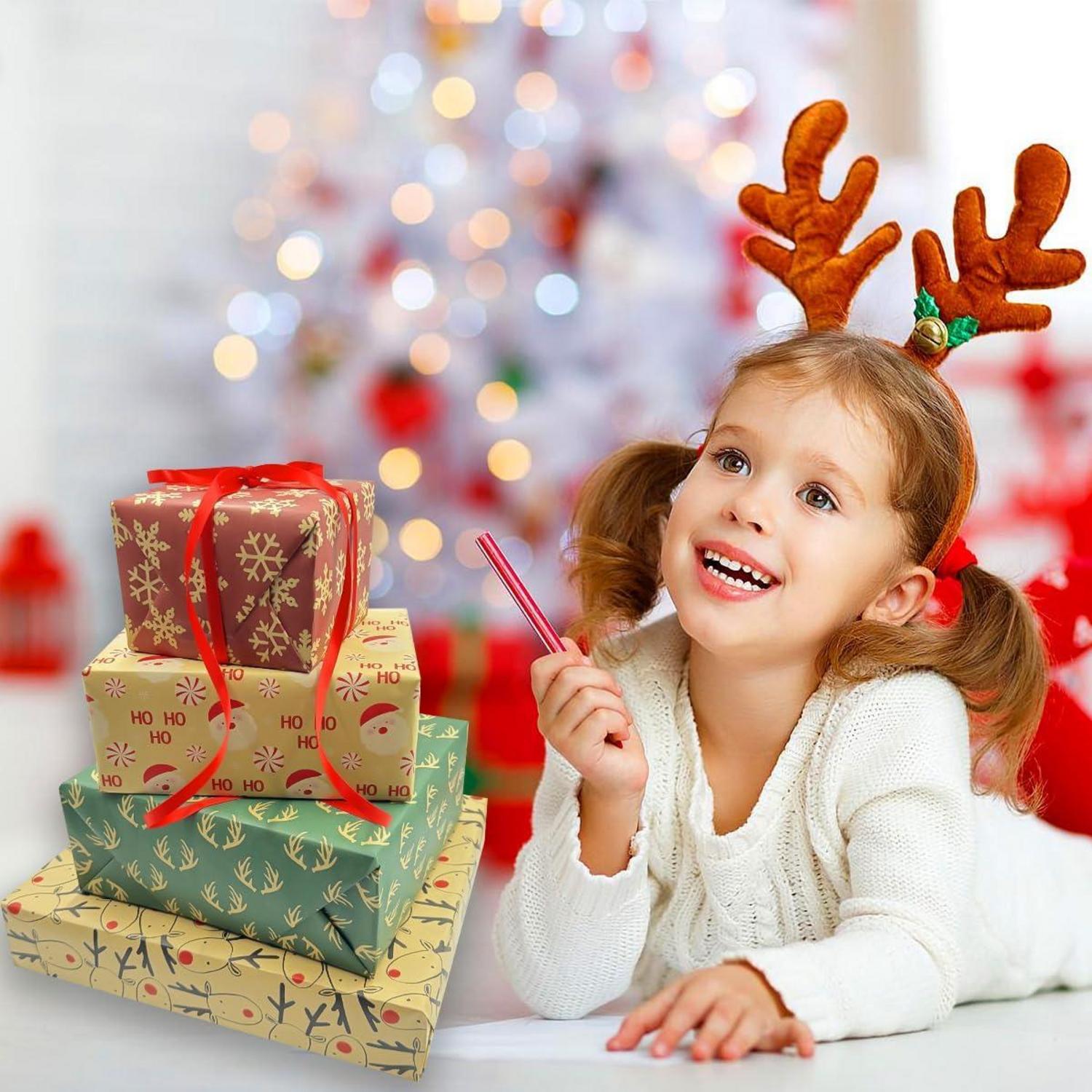 Weihnachtsgeschenkpapier 4 Rollen 43cm x 3m recycelbar Kraftpapier festliche