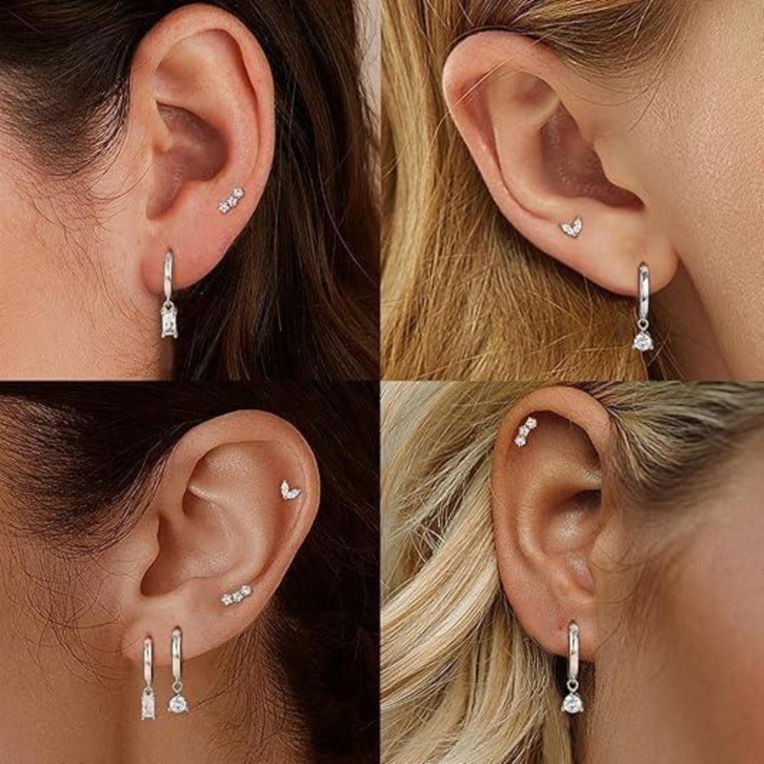 FUNEIA Ohrringe Silber 925/14K Vergoldet Damen Creolen Ohrstecker Zirkonia Set