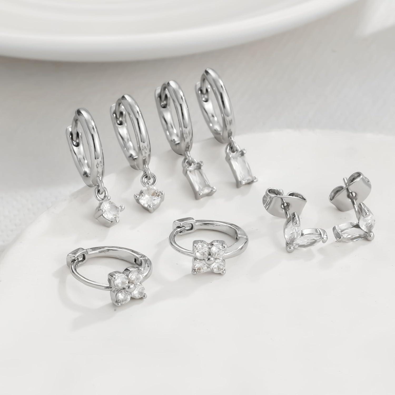 Silber Gold Ohrringe Set Damen Zirkonia hypoallergen Creolen Ohrstecker