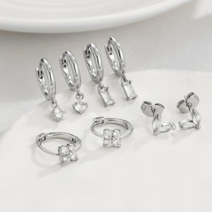 Silber Gold Ohrringe Set Damen Zirkonia hypoallergen Creolen Ohrstecker