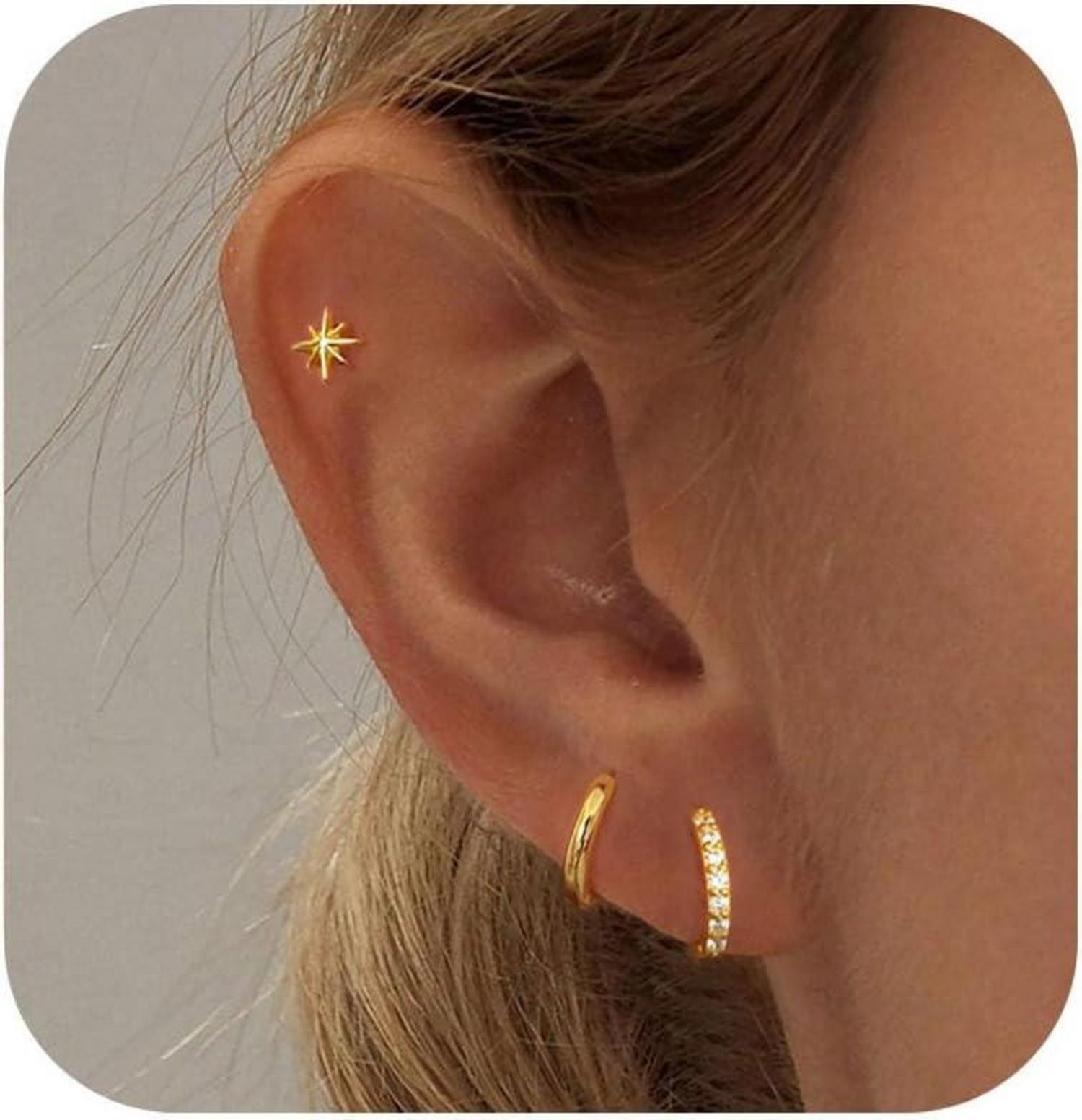 FUNEIA Ohrringe Set Zirkonia Klein Damen Silber Gold hypoallergen