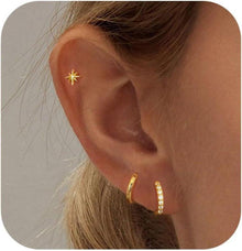 FUNEIA Ohrringe Set Zirkonia Klein Damen Silber Gold hypoallergen