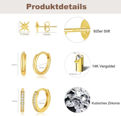 Moderne FUNEIA Ohrringe Silber 925 Gold Zirkonia Set