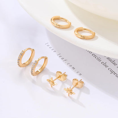 Ohrringe Silber 925/14K Vergoldet Damen Klein Creolen Ohrstecker