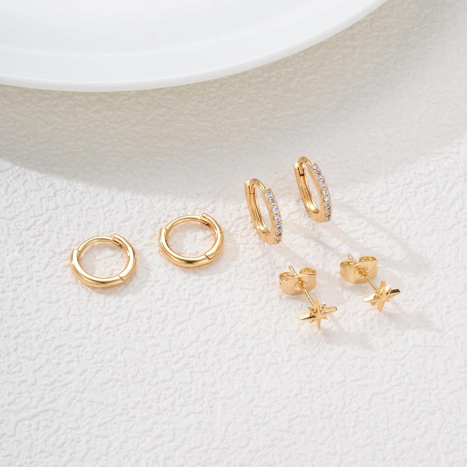 FUNEIA Silber 925/14K Vergoldet Damen Ohrringe Set Zirkonia Hypoallergen Goldene Creolen A