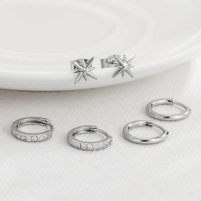 FUNEIA Ohrringe Set Silber Gold Damen Zirkonia Creolen Ohrstecker hypoallergen
