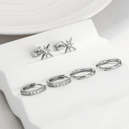 Damen Ohrringe Set Silber 925 14K Vergoldet Zirkonia Creolen Ohrstecker Gold