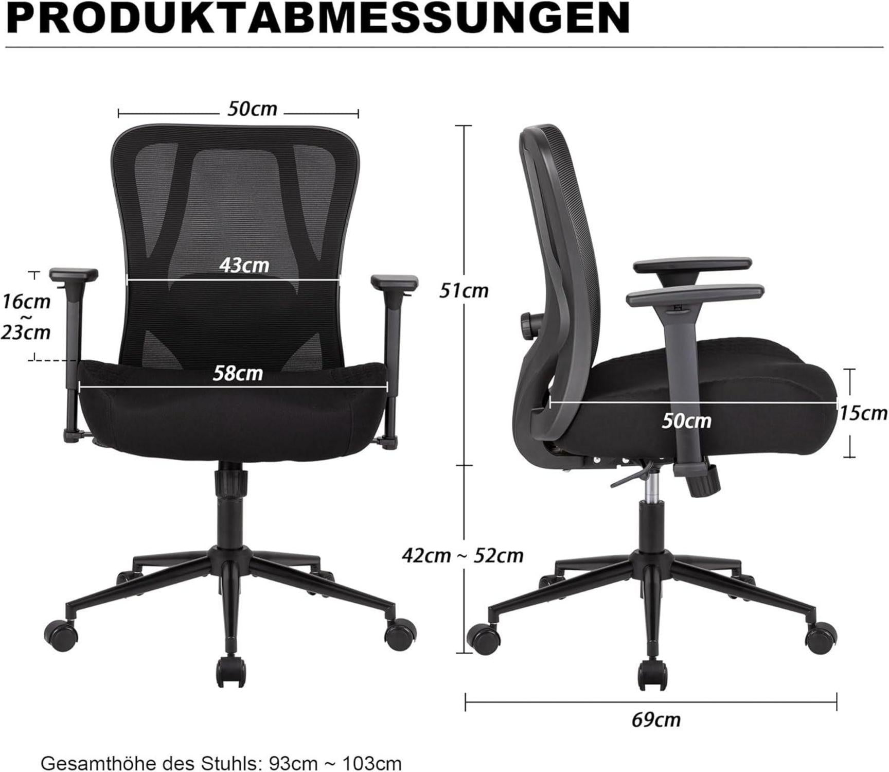 Ergonomischer Bürostuhl mit Netzbespannung, schwarz, 230KG