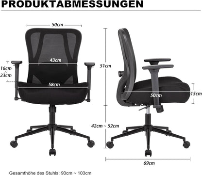 Ergonomischer Bürostuhl mit Netzbespannung, schwarz, 230KG