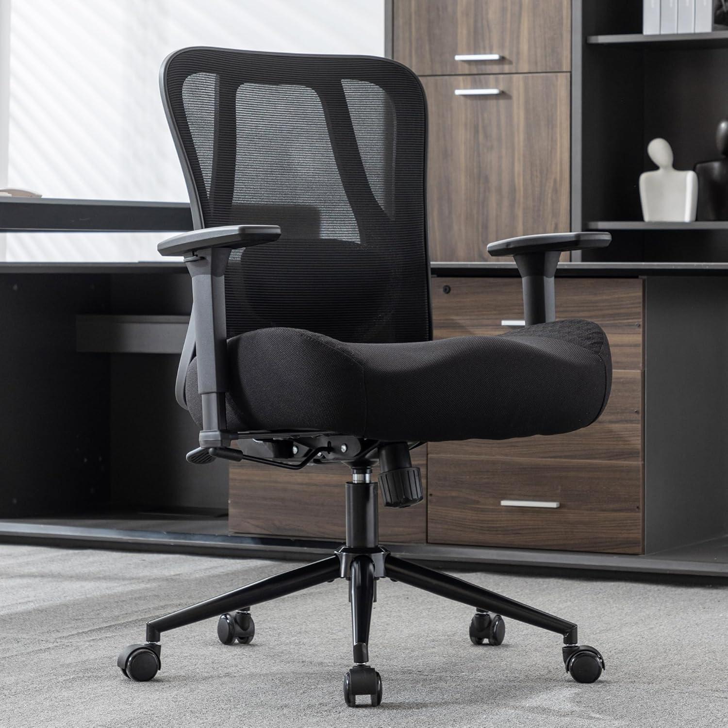 Ergonomischer Bürostuhl bis 230 kg, Wippfunktion, höhenverstellbar, mit Netzbespannung, atmungsaktiv, schwarz