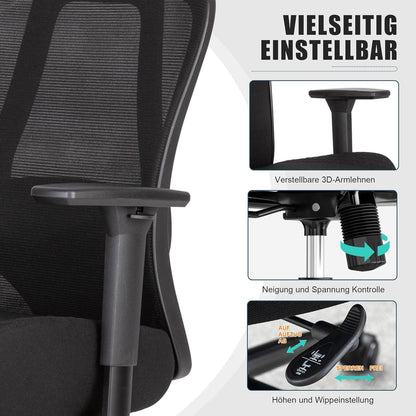 UEV ergonomischer Bürostuhl bis 230KG mit Wippfunktion schwarz